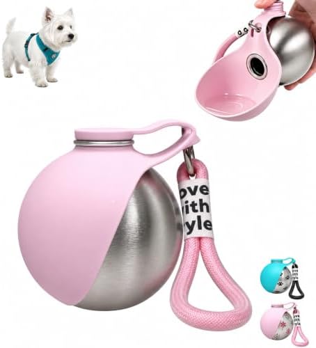 Portable Dog Water Bottle, Flip-Top Silicone Bowl Design, Insulated Hot & Cold Retention Material, One-Hand Leakproof Use, Perfect for Walking & Hiking, 10oz (Pink, No Print) by Unknown