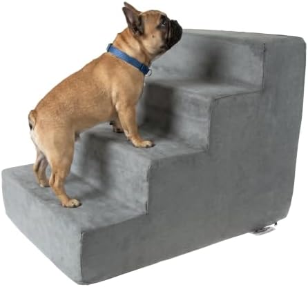 Dog Stairs for Small Dogs - 4-Step Dog Steps for High Bed and Couch - Pet Stairs with Nonslip Bottom, High-Density Foam, and Removable Washable Cover - Cat and Dog Furniture by PETMAKER (Gray) by PETMAKER