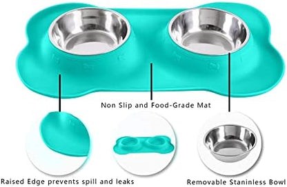 Hubulk Pet Dog Bowls 2 Stainless Steel Dog Bowl with No Spill Non-Skid Silicone Mat + Pet Food Scoop Water and Food Feeder Bowls for Feeding Small Medium Large Dogs Cats Puppies (Medium, Mint Green) - Image 3