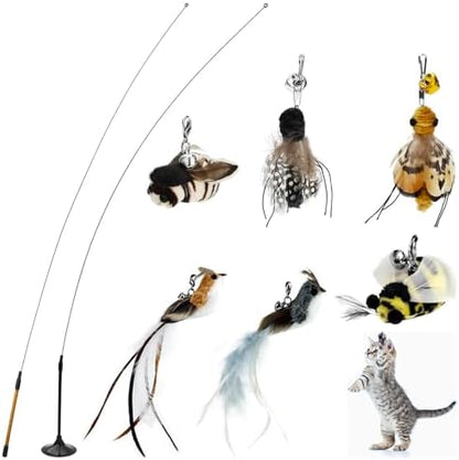 8 Pieces Cat Feather Toys Replacement Bird Insect Cat Toy with Flexible Steel Wires Wand Refills Cats Toy Replacement Natural Bird Feathers for Cats Toys by YoungerLife