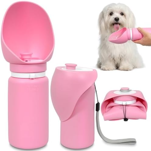 2 in 1 Foldable Dog Water Bottle, Leakproof Portable Pet Dispenser, Pink by HANDZEE