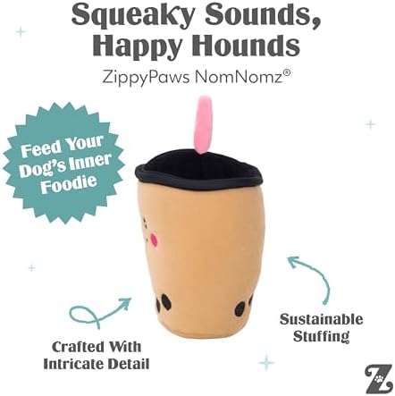 ZippyPaws NomNomz Dog Squeaky Toys to Keep Them Busy - Boba Milk Tea - Image 3