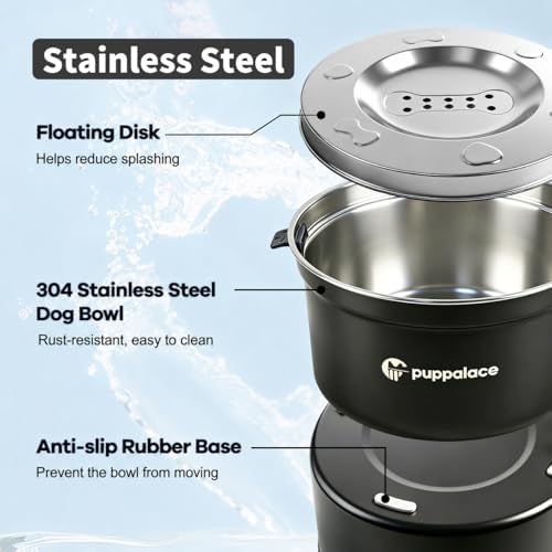 3.2L/108oz No Spill Dog Water Bowl Stainless Steel Black - Image 5