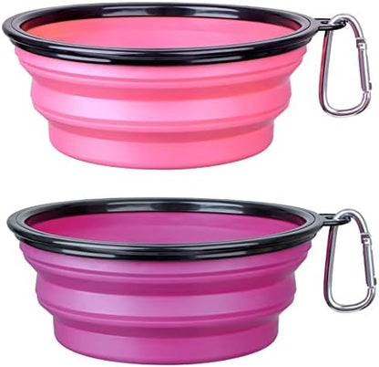 Dog Bowl Large Pet Collapsible Bowls, 2 Pack Collapsible Dog Water Bowls for Cats Dogs, Portable Pet Feeding Watering Dish for Walking Parking Traveling with 2 Carabiners (Large, Pink+Purple) by SLSON