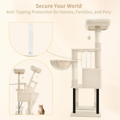 Heybly Cat Tree with Toy, 49.2 inch Cat Tower for Indoor Cats HCT200SM - Image 6