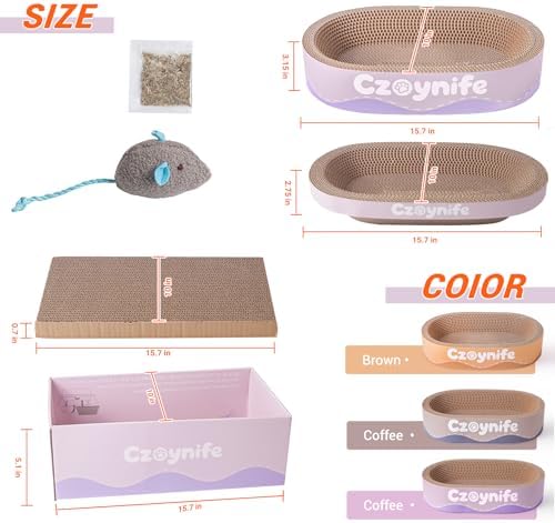 3PCS Cat Scratcher Cardboard, Oval Cat Scratch Pad Bowl Nest for Indoor Cats, Round Cat Scratching Board Corrugated Lounge Cat Bed, Furniture Protector for Couch (Purple, 15.7 * 10 in) - Image 3