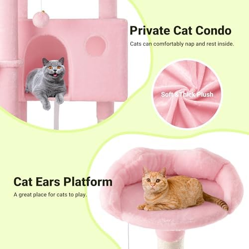 Allewie 64 Inches Multi-Level Cat Tree Tower for Indoor Cats Pink - Image 6