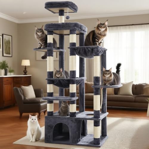Heybly Cat Tree, 71-Inch Tall Cat Tower for Large Maine Coon Cats HCT037G - Image 3