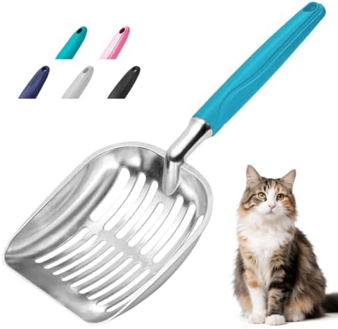 Cat Litter Scoop, Metal Cat Scooper, Plastic Handle Scoop, Sifting Shovel of Christmas– Heavy Duty Aluminum Alloy Litter Box Scoop with Deep Mesh, Design for Easy Waste Removal and Cleaning(Lake Blue) by Showvigorismorethanjustabranditsalifestyle