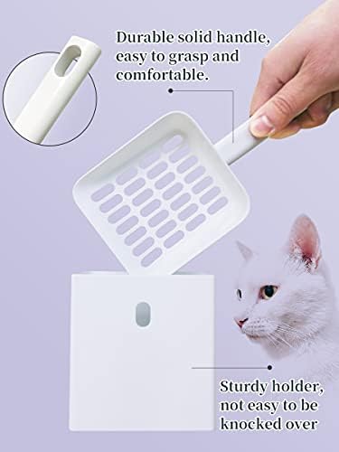 Cat Litter Scooper with Caddy, Cat Scooper for Litter Box with Holder Stand, Durable, Neat and Convenient - Matte White - Image 3