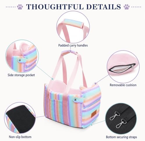 Dog Car Seat for Small Dogs 5-15 lbs, Pink Stripes - Image 5