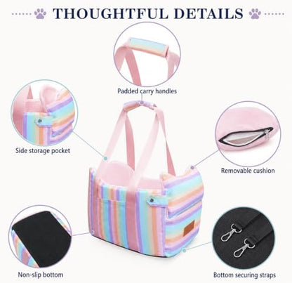 Dog Car Seat for Small Dogs 5-15 lbs, Pink Stripes - Image 5