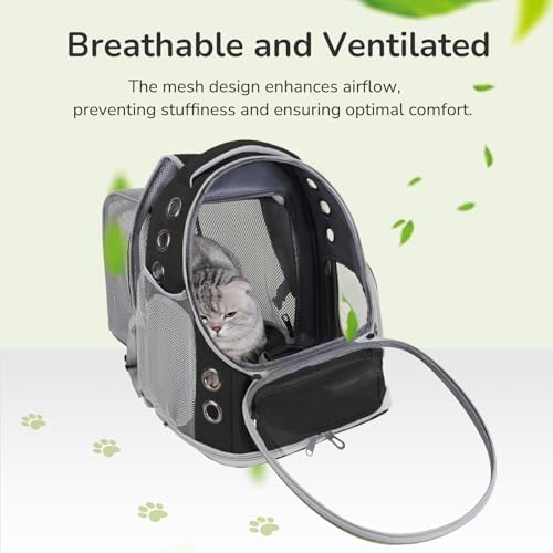 Cat Backpack Carrier for Large Cats, Expandable Cat Bubble Backpack, Dog Carriers for Small Medium Dogs, Airline Approved Pet Carrier for Travel Hiking Outdoor(Black) - Image 3