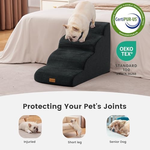 Gardner Pet Dog Stairs for Small Dogs 19.7" H, 4-Step Black Curved Pet Stairs, Dog Steps for High Bed (18-24 in), Couch with Durable Non-Slip Waterproof Fabric Cover and CertiPUR-US Certified Foam - Image 4