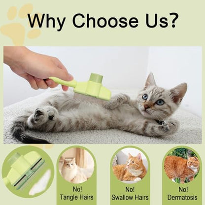 Dogs and Cats Comb with Release Button, Pet Hair Removal Tools with Safe Stainless Steel Teeth for Deshedding, Cat Grooming Supplies for Long/Short Hair, Cat Brush for Shedding, Green - Image 5
