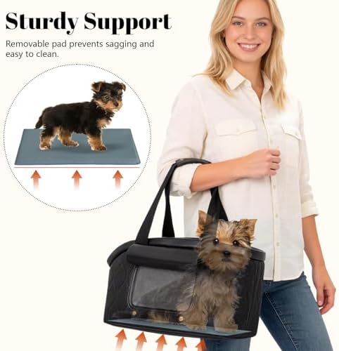 Luxury Dog Purse Carrier for Small Dogs Cats, TSA Airline Approved Puppy Kitten Carrier Soft-Sided Travel Tote Bag Up to 10 lbs (Black, 14.17'' L x 7.09''W x 8.66''H) - Image 3