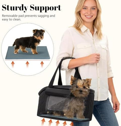 Luxury Dog Purse Carrier for Small Dogs Cats, TSA Airline Approved Puppy Kitten Carrier Soft-Sided Travel Tote Bag Up to 10 lbs (Black, 14.17'' L x 7.09''W x 8.66''H) - Image 3