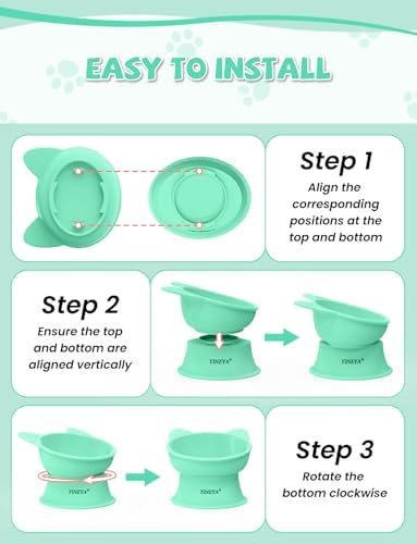 YINEYA Elevated Cat Bowls 2 Pcs, Cat Food Bowl to Protect Neck & Anti-Vomit, Whisker-Friendly Raised Food and Water Bowls Set for Indoor Cats/Small Dogs, Cute Pet Feeding Bowl 6 OZ Each, Pink & Green - Image 6