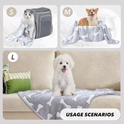 1 Pack 3 Puppy Blankets for Large Dogs Super Soft Warm Sleep Mat Grey Cute Print Fluffy Fleece Pet Throw Dog Blankets for Medium Dogs Cats,Star&Bone&Love-Large(40"x30") - Image 3