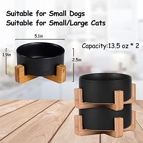 Petygooing Ceramic Black Cat Dog Bowl Set with Stand,Small Dog Bowls, Pet Food and Water Dish, Anti Slip Set of 2 Cat Bowl-Pet Food Dishes- Pet Bowls Small Size Pet (13.5OZ/5.1 in) - Image 4