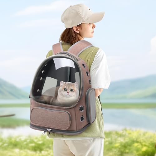 Cat Backpack Carrier for Cats and Small Dogs, Breathable Cat Bubble Backpack, Airline Approved Pet Travel Carrier for Hiking Camping Outdoor(Brown) - Image 7