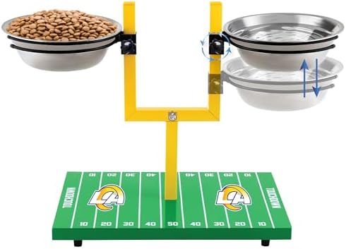 NFL Los Angeles Rams Goalpost Football Field Dog Feeder – Adjustable Elevated Dog Bowls with Stand, 2 Stainless Steel Bowls, Non-Slip Rubber Feet, Raised Pet Feeder for Large & Small Dogs, Cats. by PETSFIRST