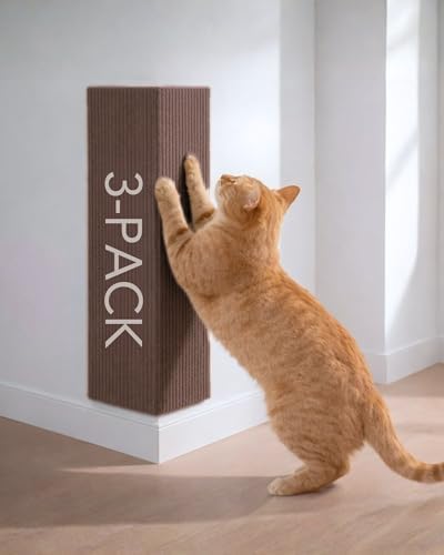 Corner & Wall Cat Scratch Mat, Self-Adhesive Trimmable Cat Scratcher, Wall Mounted Scratching Pad for Indoor Cats, Sofa Furniture Protector, Cat Post Cover Replacement (Brown, 23.6''x11.8'', 3-Pack) by Unknown