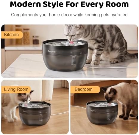 SARPAWS Cat Water Fountain Stainless Steel, 101oz/3L Automatic Pet Water Dispenser, Ultra-Quiet Pump ≤30dB, 4-Layer Filtration System, Translucent Tank, Drinking Fountain for Cats and Small Dogs - Image 2