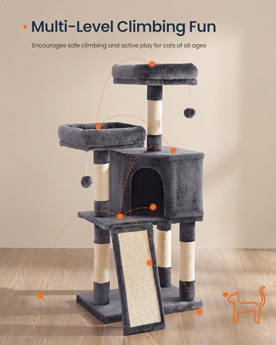 SONGMICS HOME Cat Tree, Cat Tower with Cat Cave, Scratching Ramp, Sisal Scratching Posts, Multi-Level Cat Condo for Indoor Cats, Dark Gray - Image 4