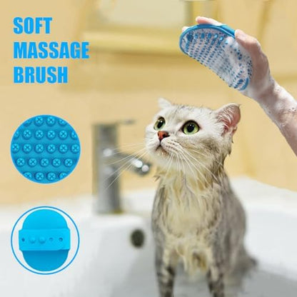 Grooming Brush Kit - 5pcs for Shedding & Matted Fur, Self-Cleaning with Flea Comb for Indoor Long-Haired Cats, Blue - Image 4