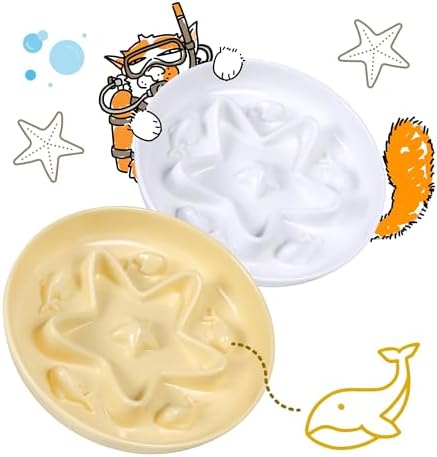 2 Pcs Cat Slow Feeder Bowl – Whisker Friendly Melamine Puzzle Feeding Cat Bowl for Slow Eating – Wet & Dry Food – Dishwasher Safe, Lightweight, Non-Slip (Buttercream + Shell White, 6.3'') by Tafelf