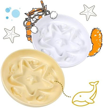 2 Pcs Cat Slow Feeder Bowl – Whisker Friendly Melamine Puzzle Feeding Cat Bowl for Slow Eating – Wet & Dry Food – Dishwasher Safe, Lightweight, Non-Slip (Buttercream + Shell White, 6.3'') by Tafelf