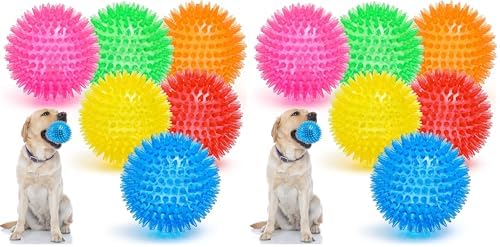 VITEVER 3.5” Squeaky Dog Toy Balls (6 Colors) Puppy Chew Toys for Teething, BPA Free Non-Toxic, Spikey Dog Balls for Medium, Large & Small Dogs, Durable Toys for Aggressive Chewers (Pack of 2) by VITEVER