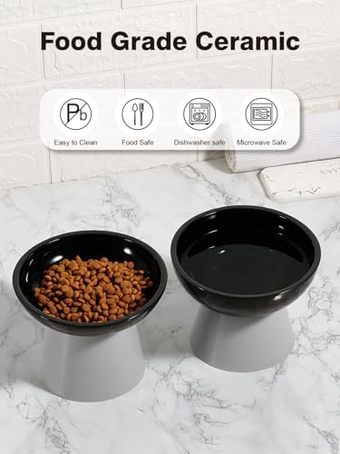 LoeJan Elevated Cat Food and Water Bowls Set, Extra Wide and Raised Ceramic Feeder, Anti-Vomit Whisker-Free Pressure Feeding Bowl for Kittens Adult Small Dogs (Black) - Image 6