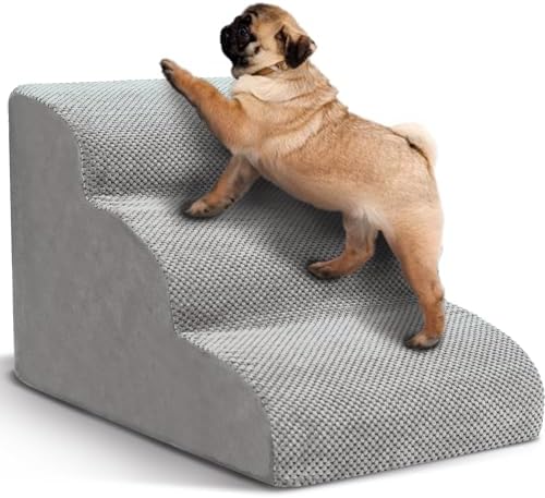 Dog Stairs for Small Dogs, 3 Tiers High Density Foam Dog Ramp, Extra Wide Non-Slip Pet Steps for High Beds Or Couch, Soft Foam Doggie Ladder for Dogs Injured, Older Pets, Small Cats by Heeyoo