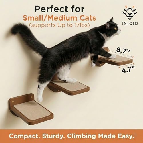 INICIO Cat Wall Steps - 3 Pack of Stairs for Cats to Climb - Brown - Image 2