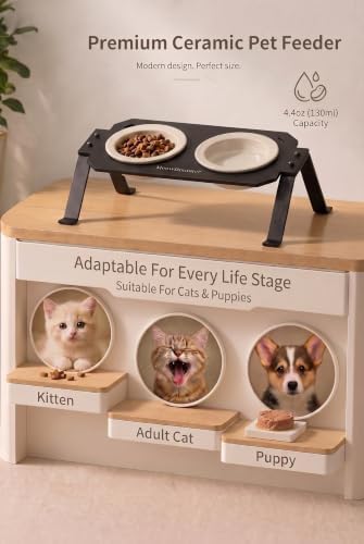 Elevated Cat Bowls 4.4oz x2，Ceramic cat Bowl with Acrylic Base - Image 3