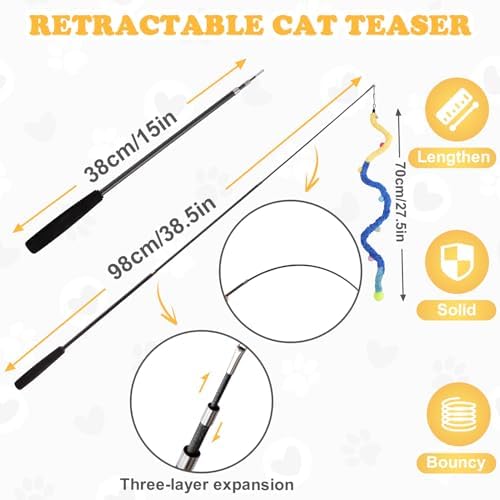 Cat Wand Toy, 8Pcs Retractable Plush Srtip Cat Teaser Wand Toys - Image 2