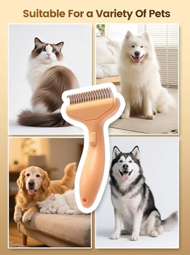 Dematting Comb and Deshedding Brush for Double-Coated Dogs and Cats,Undercoat Rake Pet Brush for long haired and Matted Fur Pets,Grooming Tool for Kitten, Puppy and Rabbit (Orange) - Image 6
