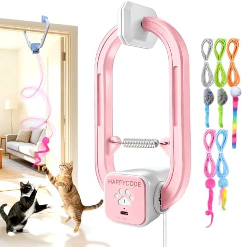 Interactive Cat Toy, Electric Cat Teaser, Door Clip, 2 Motion Modes,Pink by HAPPYCODE