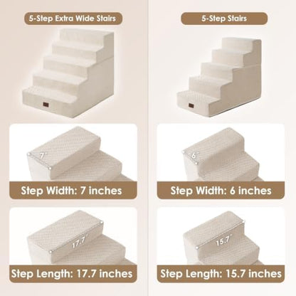 EHEYCIGA Dog Stairs for Bed 22.5" H, 5-Step Extra Wide Dog Steps, Beige - Image 2