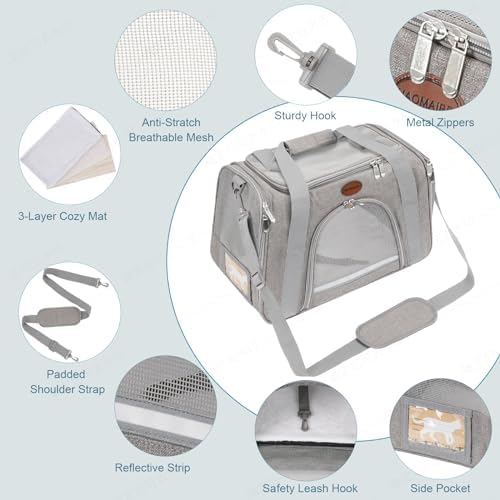 Cat Carrier Dog Carrier Pet Carriers for Medium Small Cats Dogs Puppies up to 25 Lbs,TSA Airline Approved Small Dog Cat Carriers Soft Sided,Collapsible Travel Puppy Carrier (Grey, Large) - Image 2
