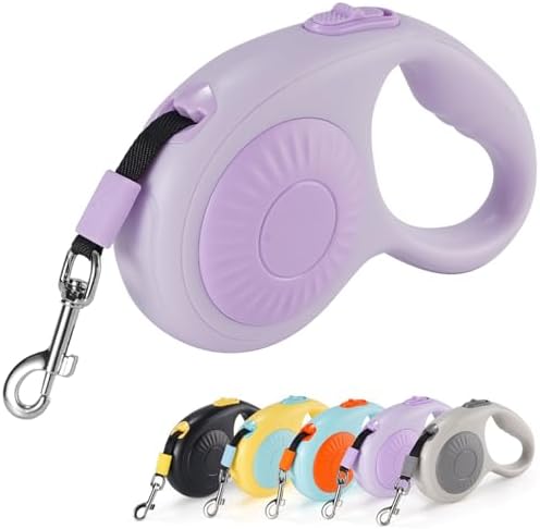 JSXD 360° Tangle-Free Retractable Dog Leash with One-Handed Brake, Pause, Lock, 10 ft Strong Nylon Tape Pet Walking Leash,Suitable for Cats, Small and Medium Dogs up to 66 lbs (Purple, 10 ft) by JSXD