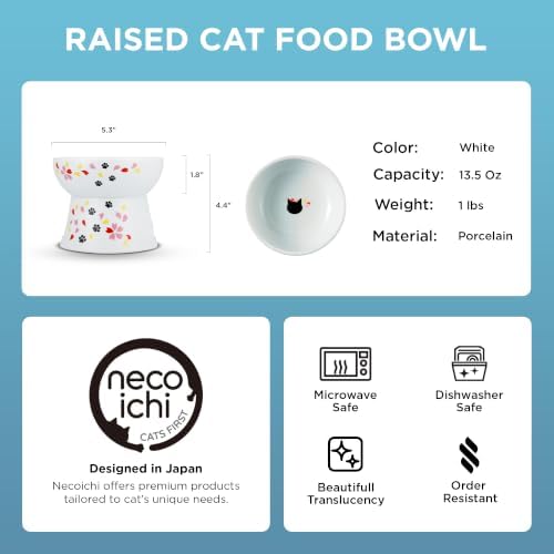 Necoichi Ceramic Elevated Cat Food Bowl (Sakura, Large Flat) - Image 2