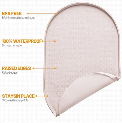 Hubulk 100% Waterproof Silicone Pet Feeding Mat with Raised Edge for Food and Water, Dog Bowl Mats, Cat Bowls Placemat with High Lip Protects Floor for Cats and Dogs (White Sand, 32" L x 24" W) - Image 2