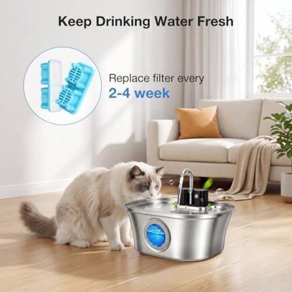 Wireles Cat Water Fountain, 108oz/ 3.2l Automatic Cordless Pet Fountain, Stainless Steel & Rechargeable &Battery Operated Cat Water Fountain, Wireless Pet Fountain with 4200 Mah Battery - Image 3