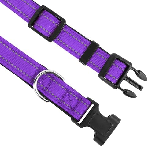 Reflective Dog Collar, Adjustable Soft Neoprene Padded,Purple,M - Image 3