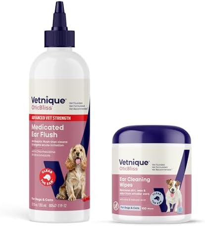 Vetnique Oticbliss Chlorhexidine Dog Ear Flush & Cleaning Wipes Bundle by Vetnique