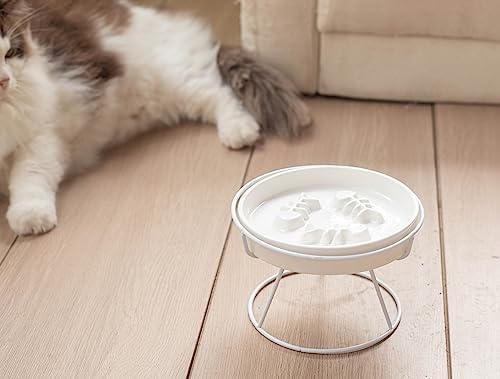 Ceramic Elevated Slow Feeder Cat Bowl, Anti Vomit, Removable Dish, White - Image 6