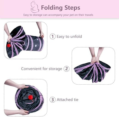 3 Way Cat Tunnel Collapsible Fun Pet Play Tube Toys for Cats, Kittens, Puppies & Rabbits - Portable Tunnel with Hanging Ball for Indoor Play, Hideout & Exercise - Image 3